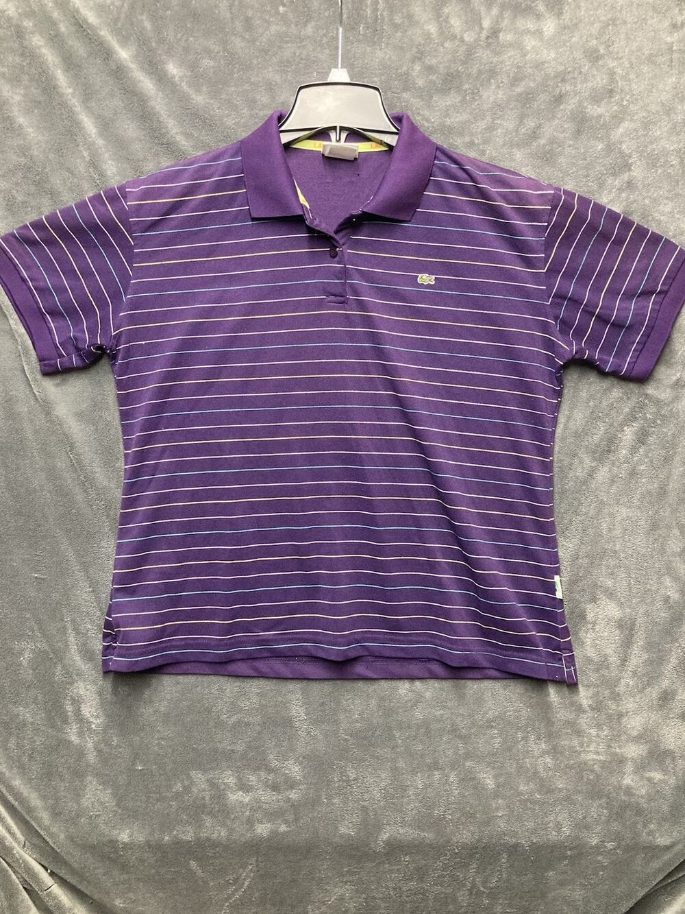 Y2K Lacoste Polo Woman XL 46 Purple Striped Preppy Tennis Golfcore Country Club